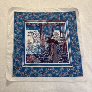 Vintage Asian Inspired Scarf/ Hankerchief Made In USA 80’s 21”